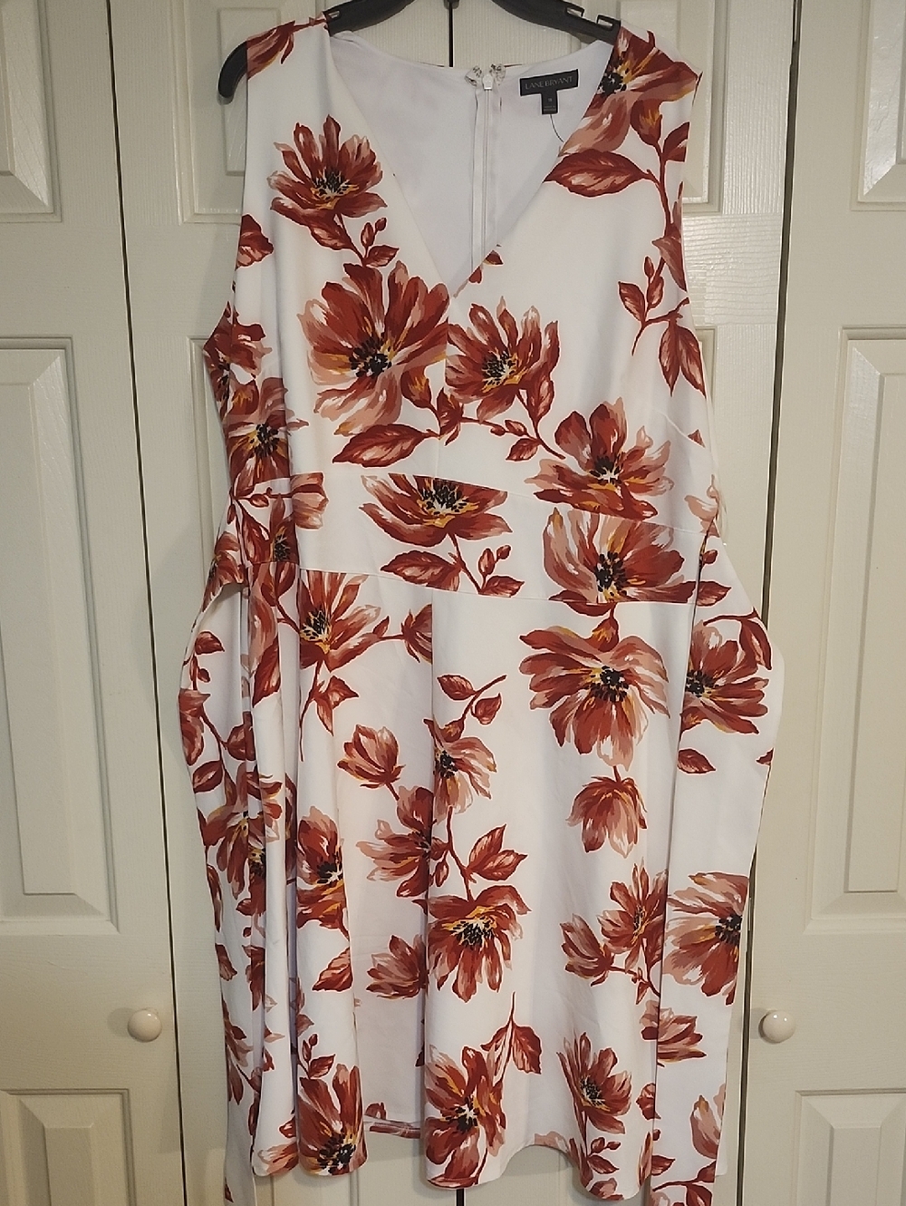 Lane Bryant White Dress with Rust Floral Print
